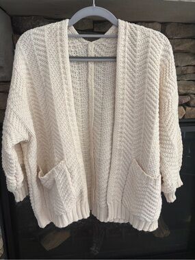 Cream Open-Front Chunky Knit Cardigan Sweater